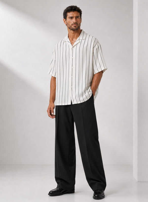 Men White - Striped Linen Shirt