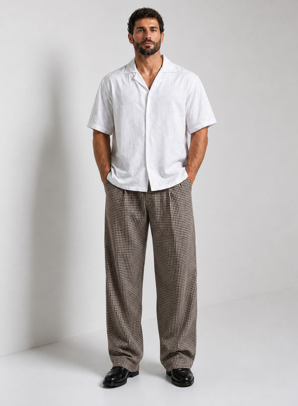 Men White - Self-Rod Silk Shirt