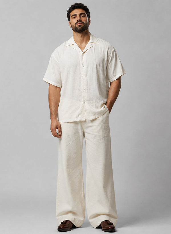 Men White - Plain Full-Sleeve Shirt