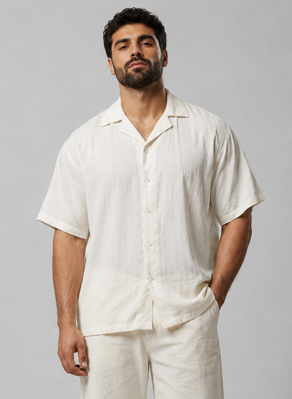 Men White - Plain Full-Sleeve Shirt