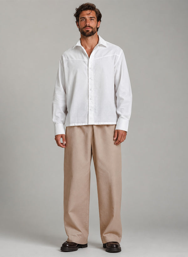 Men White - Plain Full-Sleeve Shirt