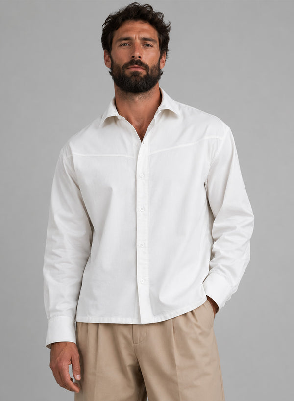 Men White - Plain Full-Sleeve Shirt