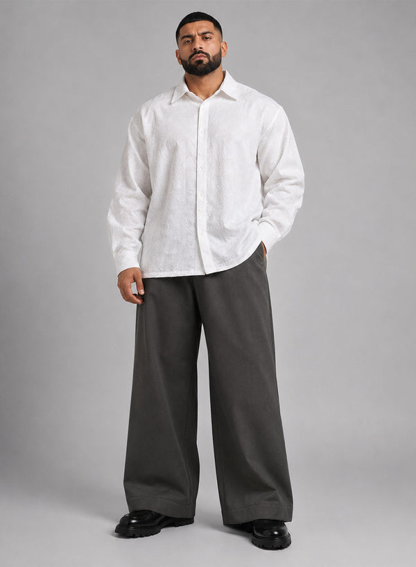 Men White - Textured Boxy-Fit Shirt