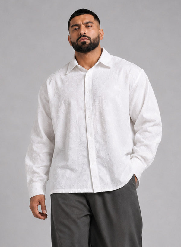 Men White - Textured Boxy-Fit Shirt