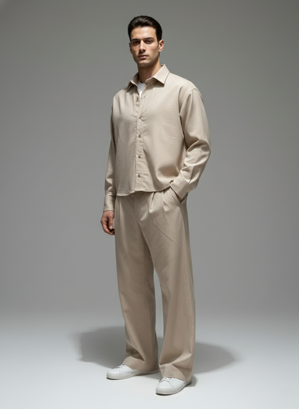 Men’s Tropical Self Co-Ords Set – Beige