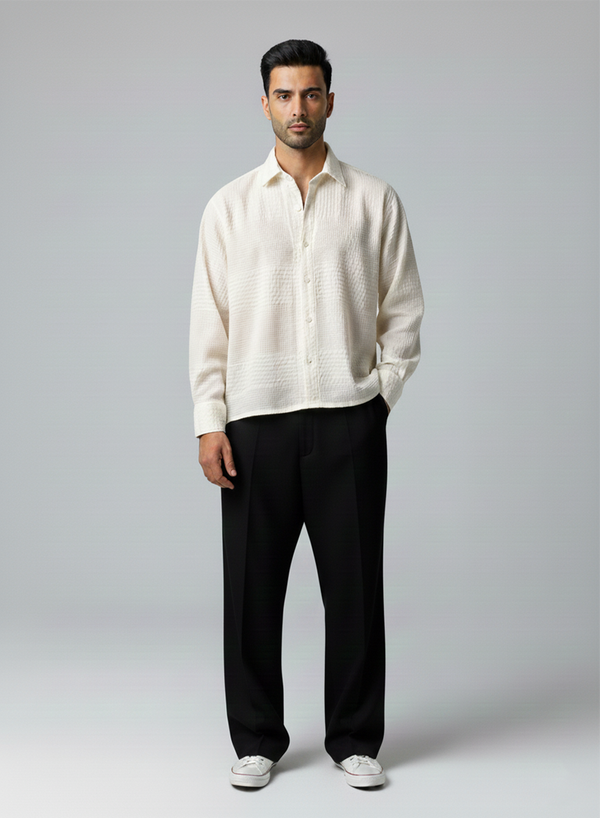 Men Co-ord Set — Off-White Shirt & Black Pants