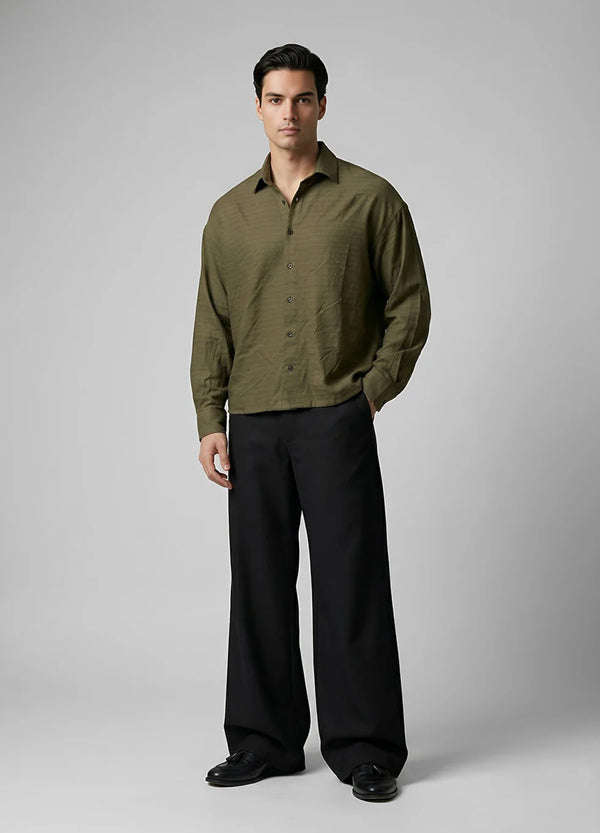 Men Co-ord Set — Olive Shirt & Black Pants