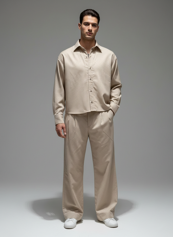 Men’s Tropical Self Co-Ords Set – Beige
